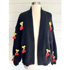 DUCHAMP The Susannah  Open Cardigan with 3D Cherries - OS